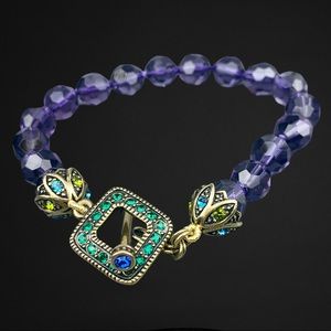 Heidi Daus Antique Purple Bead Green Blue Swarovski Crystal Toggle Bracelet